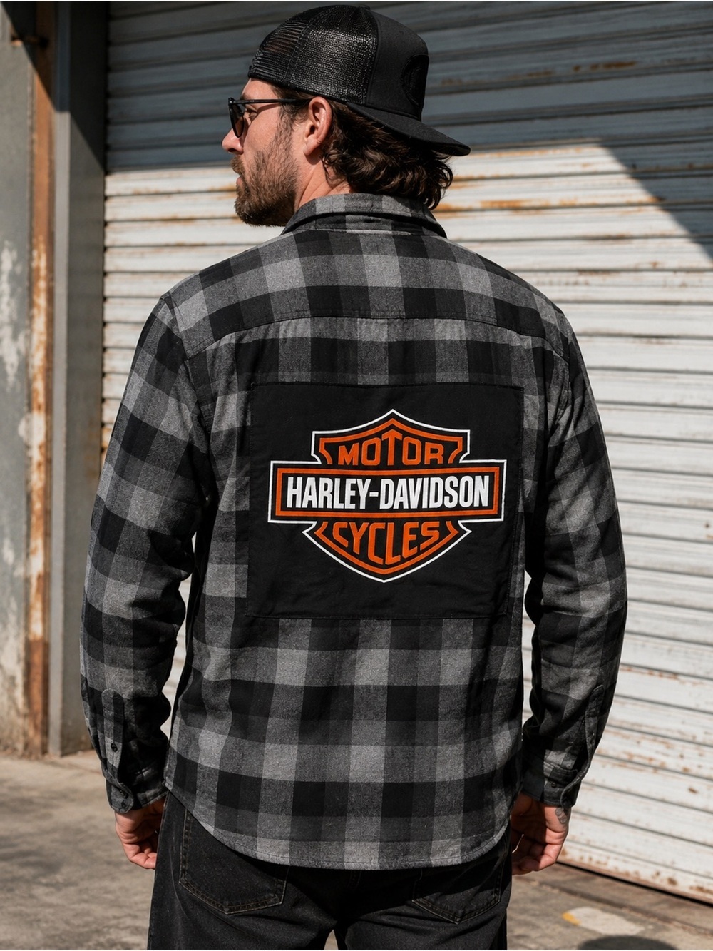 Mutual Weave Men’s XL Plaid Flannel Harley-Davidson Back Patch